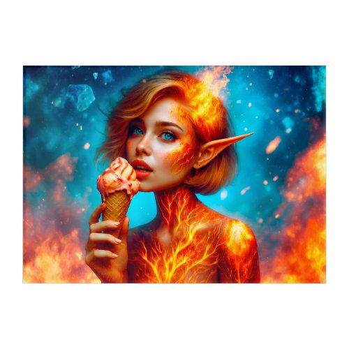 Girl elf fire ice cream dessert soft fantasy art