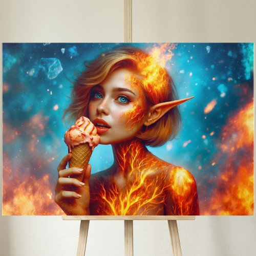 Girl  elf  fire  ice cream dessert soft fantasy  canvas print