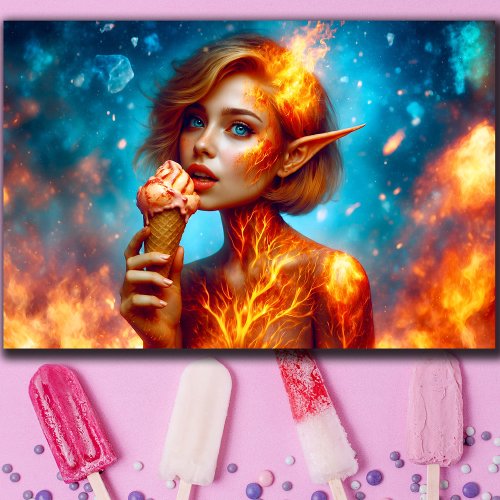 Girl  elf  fire  ice cream dessert soft fantasy  framed art