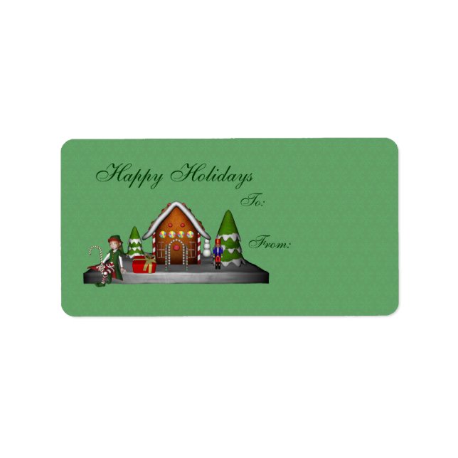 Girl Elf Gingerbread House Holiday Gift Tag (Front)