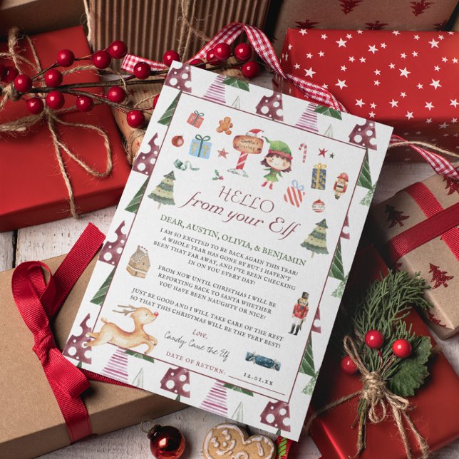 Girl Elf | Kids Christmas Elf Hello Letter Card (Creator Uploaded)