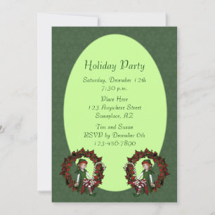 Girl Elf On Wreath Christmas Holiday Invitation