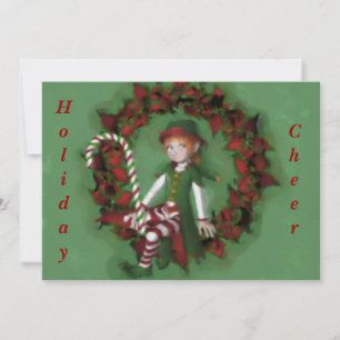 Girl Elf On Wreath Christmas Holiday Invitation