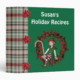 Girl Elf On Wreath Christmas Holiday Recipe 3 Ring Binder