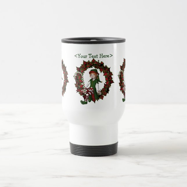 Girl Elf Personalized Christmas Holiday Travel Mug (Center)