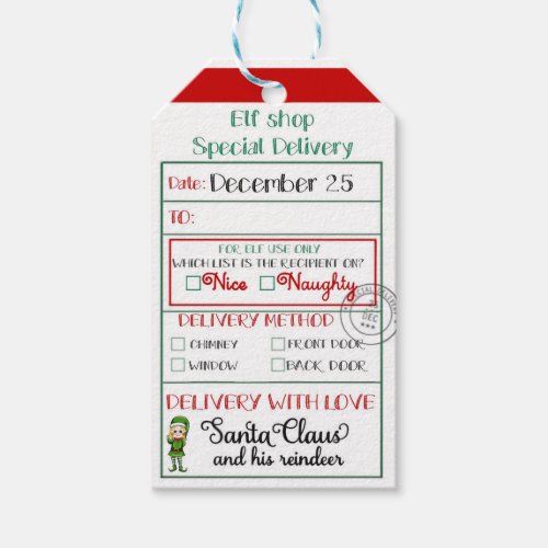 Girl Elf Shop Special Delivery Nice or Naughty Gift Tags