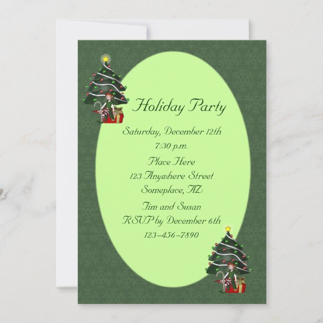 Girl Elf Tree Christmas Holiday Invitation (Front)