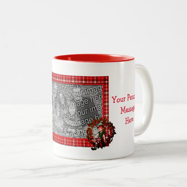 Girl Elf Wreath Christmas Photo Personalized Two-Tone Coffee Mug (Front Right)