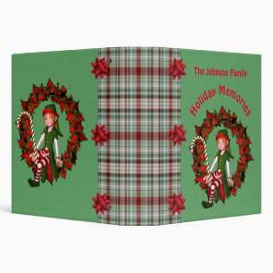 Girl Elf Wreath Holiday Christmas Personalized 3 Ring Binder