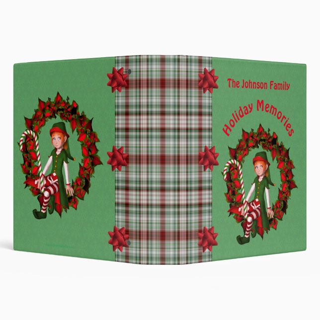 Girl Elf Wreath Holiday Christmas Personalized  3 Ring Binder (Background)