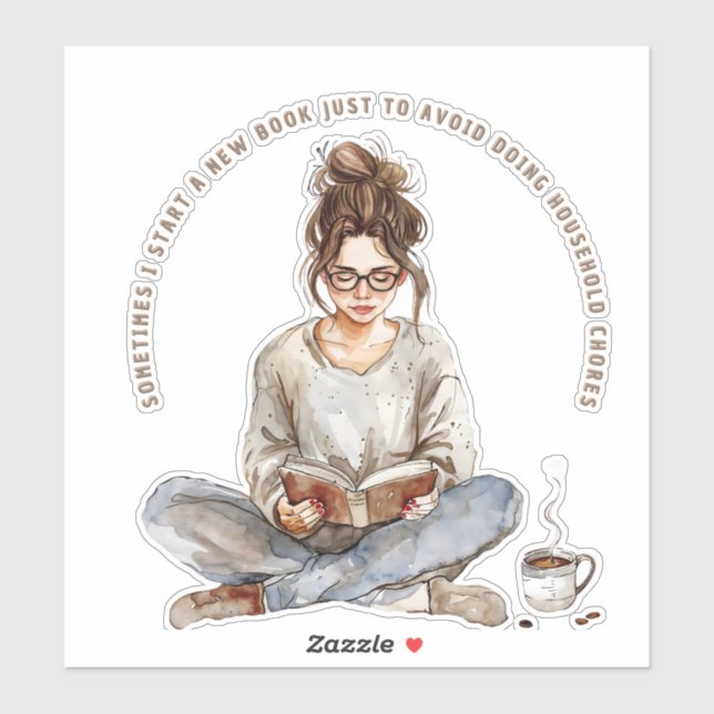Girl Enjoying a Book with Coffee, Avoiding  Sticker (Sheet)
