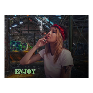 Girl Enjoying Smoke Poster