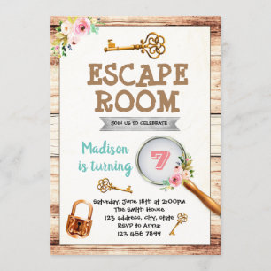 Girl escape room party invitation