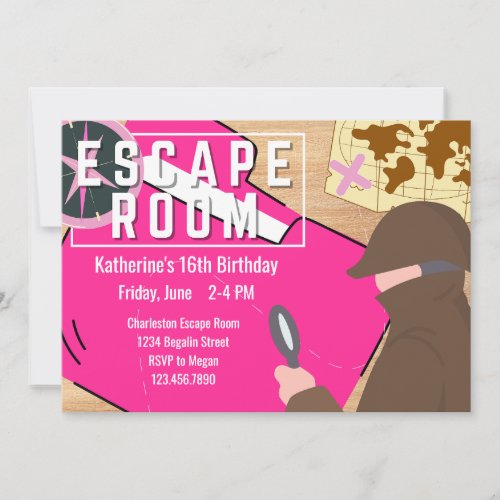 Girl Escape Room Party Steampunk Mystery Birthday  Invitation