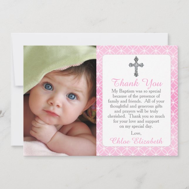 Girl Eternity Rings Cross Photo Baptism Thank You (Front)