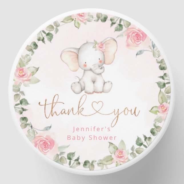 Girl eucalyptus pink elephant baby shower mini candle favors (Front)