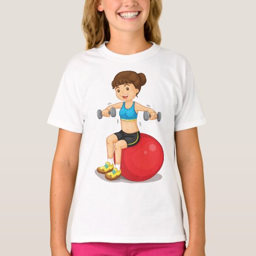 Girl Exercising With Weights Girls T_Shirt