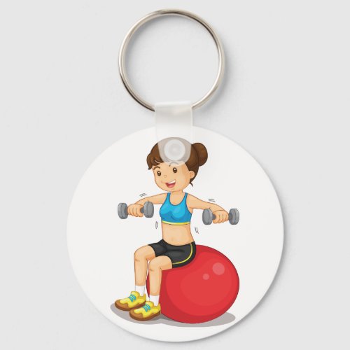 Girl Exercising With Weights Keychain