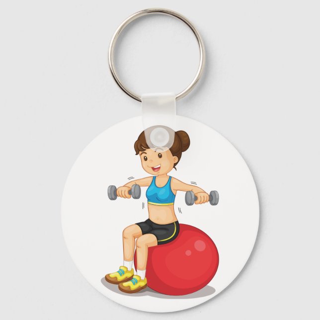 Girl Exercising With Weights Keychain (Front)