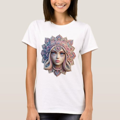 Girl face 3D Mandala T_Shirt