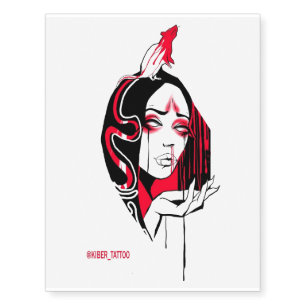 Girl Face and Mouse Temporary Tattoos