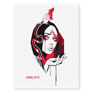 Girl Face and Mouse Temporary Tattoos