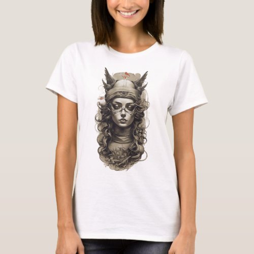  Girl Face Design T_Shirt Front and back