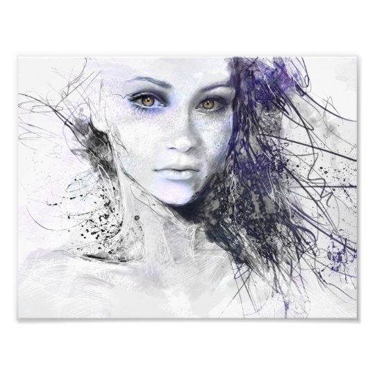 Girl Face Eyes Hair Drawing Photo Print