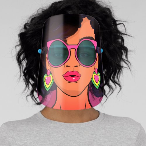 Girl Face Pink Sunglasses Earrings Pop Art Face Shield