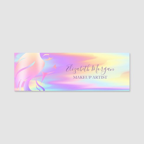 Girl Face SilhouetteMakeup artist Holographic Name Tag