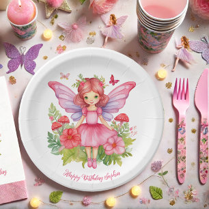 Girl Fairy First Birthday Party Cute Watercolor Paper Plates