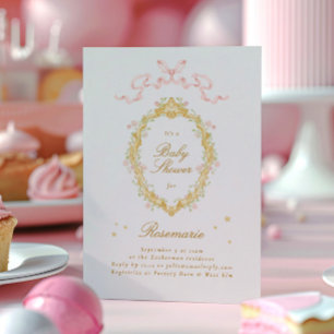 Girl Fairytale Princess Stars Bow Pink Baby Shower Invitation