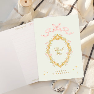 Girl Fairytale Princess Stars Bow Pink Baby Shower Letterpress Thank You Card