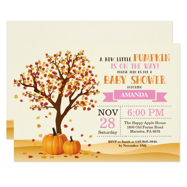 Girl Fall Baby Shower Invitation Card Trees Leaves