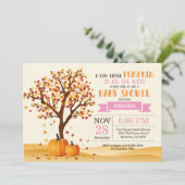 Girl Fall Baby Shower Invitation Card Trees Leaves (Standing Front)
