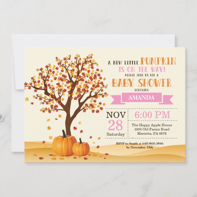 Girl Fall Baby Shower Invitation Card Trees Leaves (Front)
