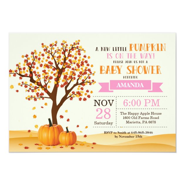 Girl Fall Baby Shower Invitation Card Trees Leaves