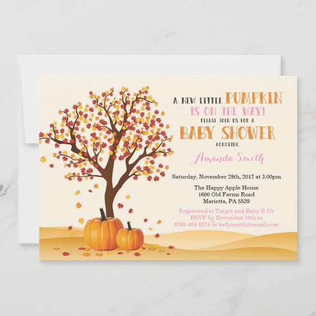 Girl Fall Pumpkin Baby Shower Invitation Card (Front)