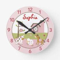 Girl Farm Animal Personalized Nursery Wall Clock