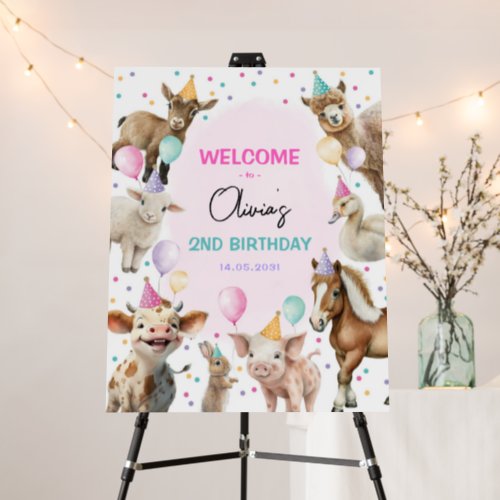 Girl Farm Animals Balloon Birthday Party Welcome Foam Board