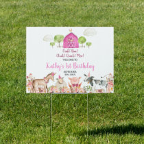 Girl Farm Animals Barnyard 1st Birthday Welcome Sign