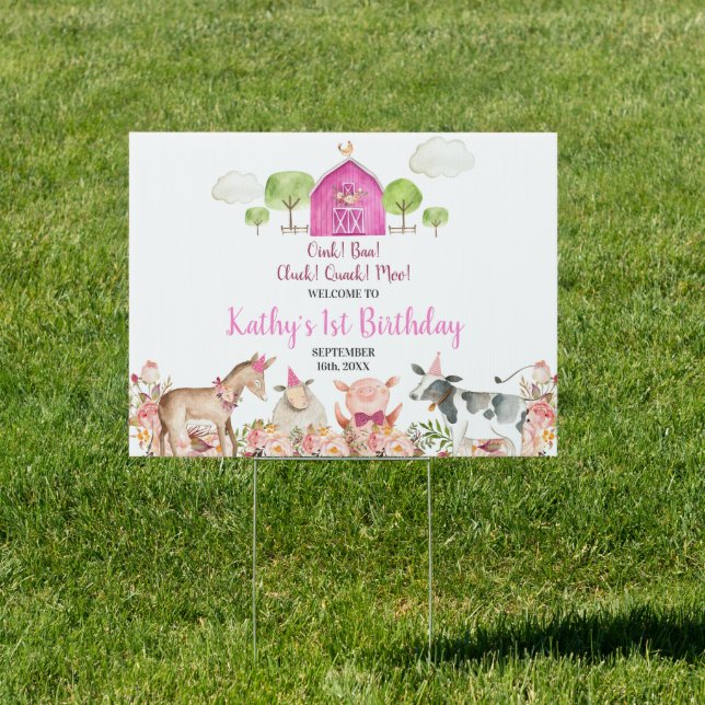 Girl Farm Animals Barnyard 1st Birthday Welcome Sign (Insitu)