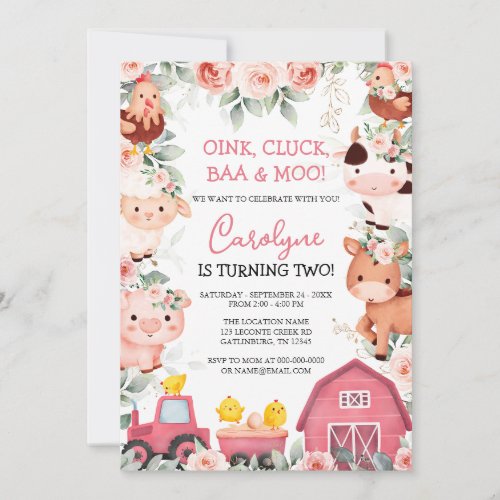 Girl Farm Animals Pink Barnyard Birthday Invitatio Invitation
