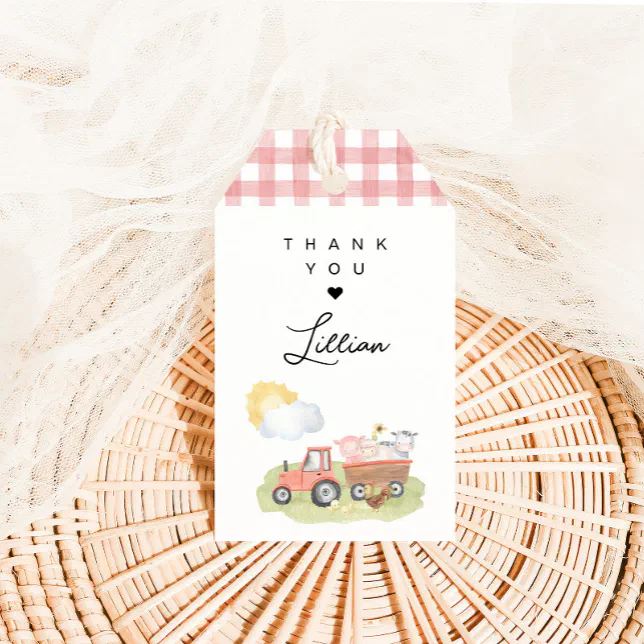 Girl Farm Animals Thank You Gift Tags | Zazzle