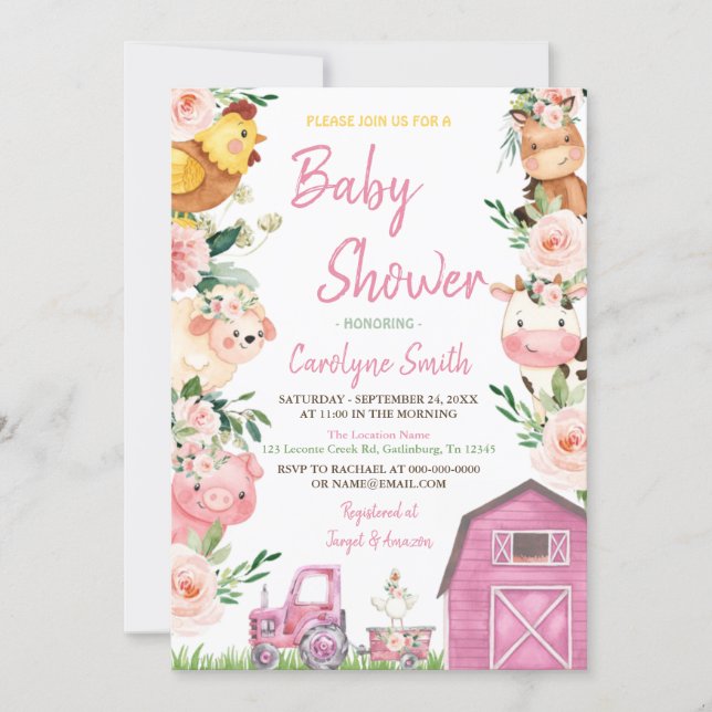 Girl Farm baby shower invitation (Front)