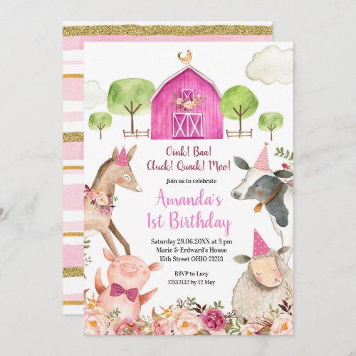 Girl Farm Birthday invitation