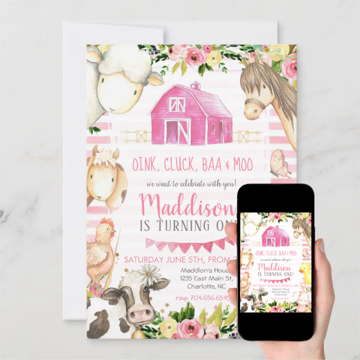 Girl Farm Birthday Invitation Zazzle