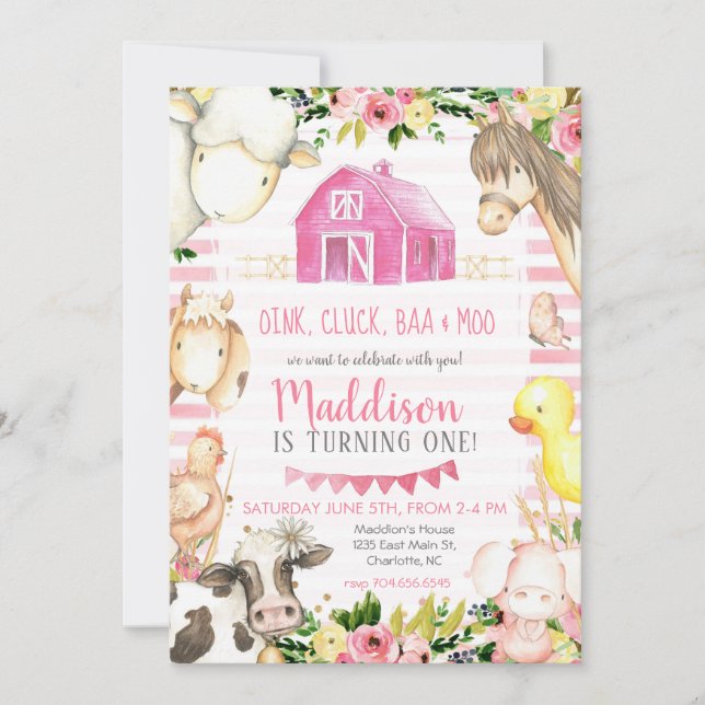 Girl Farm Birthday Invitation (Front)