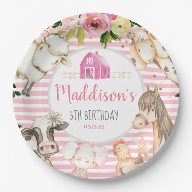 Girl Farm Birthday paper plate (Front)