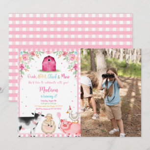 Girl Farm Birthday Party Photo Invitation